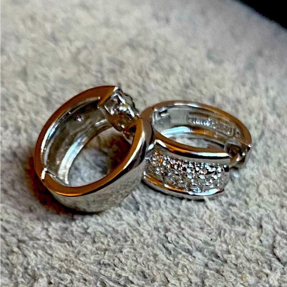 L-21: 1/2” Wide Hoop Earrings Solid 925 sterling with specs of pave diamonds!